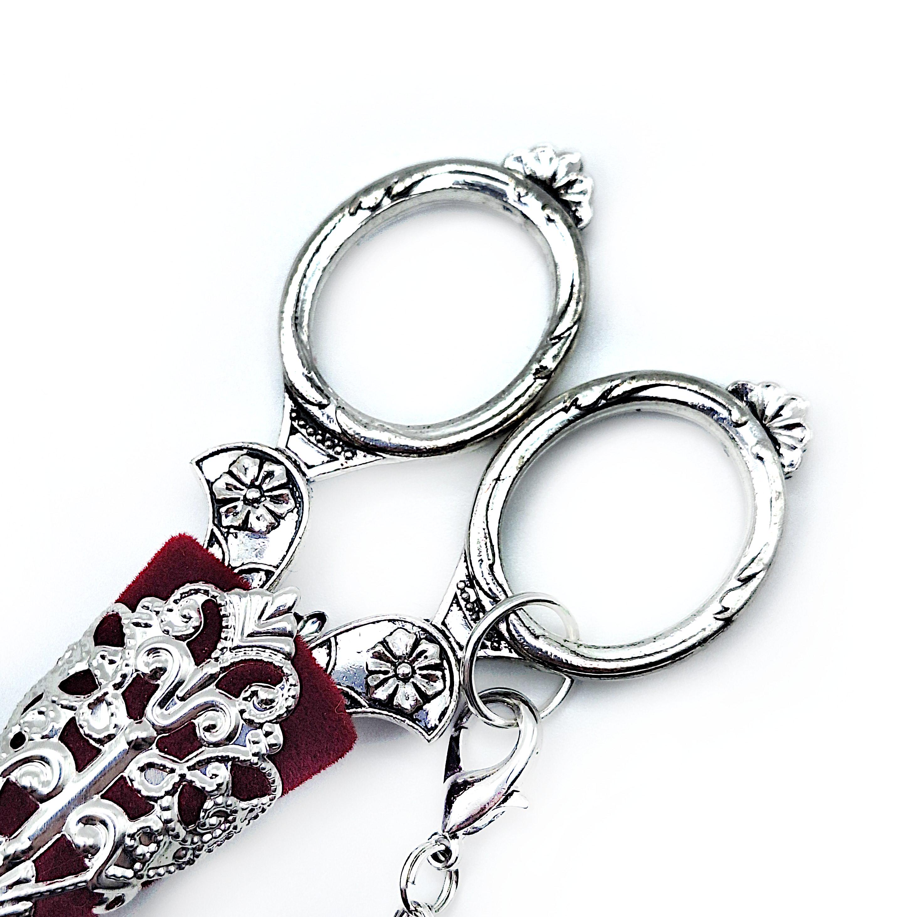 Vintage Style Embroidery Scissors W/ Velvet Flocked & Silver Filigree ...