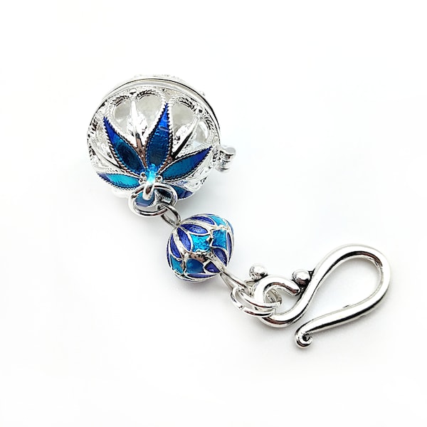 Blue Enameled Silver Filigree Globe Thread Wax Pendant for Chatelaine + Wax Refills- Thread Conditioner, Tailoring Wax, Sewing Tools