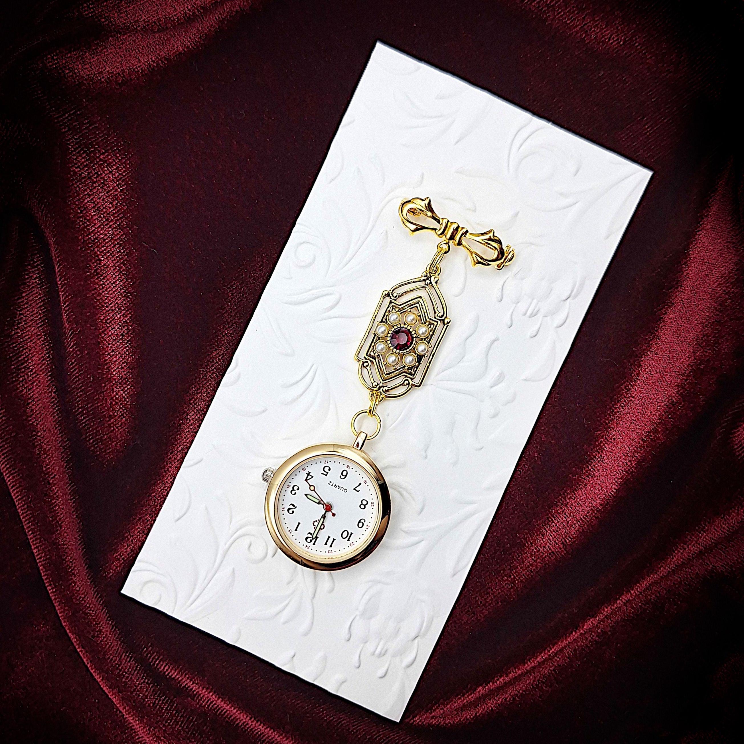 Vintage Grovana Swiss Nurse Fob Watch Brooch Gold Tone White Dial Incabloc Pin Vintage Nurses Lapel Watch - Etsy main image 2