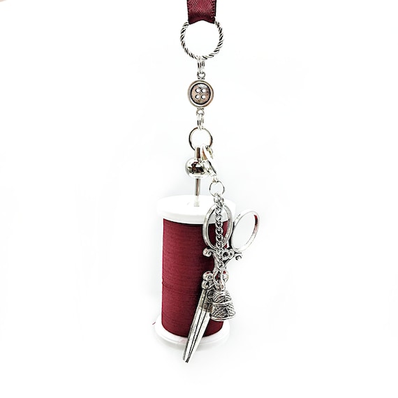 Extra Large Chatelaine Bobbin Thread Holder w/ Removable Sewing Charms Fob- Sewing Chatelaine, Thread Holder, Chatelaine Bobbin Holder