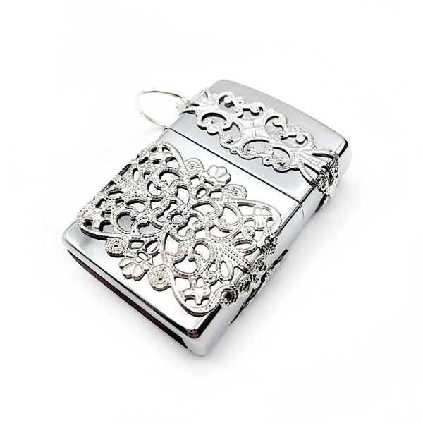 Ornate Vintage Style Vesta Case Embellished w/ Elaborate Silver Colored Metal Filigree- Match Safe, Chatelaine Tools