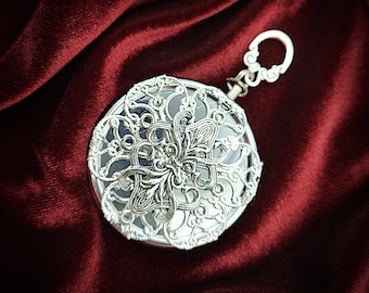 Large 3 Compartment Pill Case or Sewing Notions Case Embellished w/ Silver Filigree for Chatelaine- Pill Holder, Sewing Chatelaine