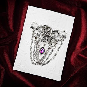 Convertible Vintage Rose Chatelaine Brooch w/ Dangle Ornament- Silver Chatelaine, Sewing Chatelaine, Victorian Brooch, Vintage Jewelry