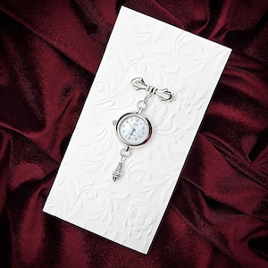 Victorian Style Fob Watch Brooch w/ Ornate Drop Ornament- Vintage Watch Pin, Bow Brooch Watch, Lapel Watch Pin, Nurse Brooch (2 Styles) Style #2: Pearlized