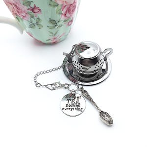 Vintage Teapot Shaped Tea Strainer Loose Tea Ball Infuser w/ Tea Time Inspired Charms- Tea Accessories, Gifts for Tea Lovers (2 Styles)