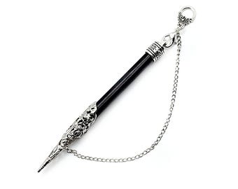 Gothic Chatelaine Pencil Pendant Embellished with Silver Filigree + Easy Refill Pencil Pack Available