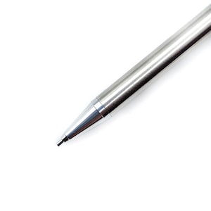May include: A sleek mechanical pencil with a brushed silver metal barrel and a polished silver conical tip. The writing instrument features a slender, cylindrical design that tapers toward the point, showcasing a clean and metallic aesthetic.