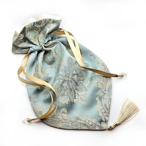 Damask Reticule with Satin Lining & Glass Beading- Regency Purse, Victorian Purse, Edwardian Purse, Drawstring Purse (3 Colors)