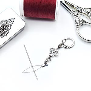 Silver Filigree Dangle Style Wire Needle Threader w/ Replaceable Wire for Chatelaine or Pendant- Seamstress Gift, Sewing Chatelaine Tools