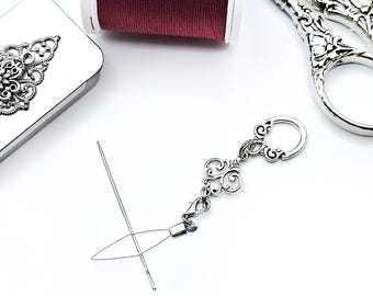 Silver Filigree Dangle Style Wire Needle Threader w/ Replaceable Wire for Chatelaine or Pendant- Seamstress Gift, Sewing Chatelaine Tools