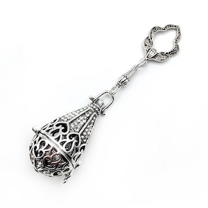 Silver Filigree Teardrop Thread Wax Holder with Crystal Accents, for Chatelaine or Necklace + Wax Refills- Thread Conditioner, Tailoring Wax