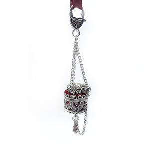 Ornate Silver Filigree Thimble Bucket w/ Velvet Flocking & Thimble Set, for Chatelaine or Necklace- Thimble Holder, Sewing Chatelaine Tool