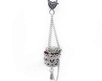 Ornate Silver Filigree Thimble Bucket w/ Velvet Flocking & Thimble Set, for Chatelaine or Necklace- Thimble Holder, Sewing Chatelaine Tool