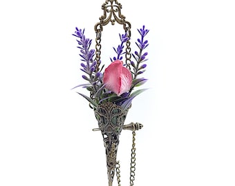 Mini Filigree Tussie-Mussie for Chatelaine- Bouquet Holder, Victorian Posy Holder, Tussy-Mussy Vase, Boutonniere (Bronze or Silver)