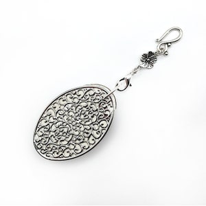 Mini Silver Filigree Chatelaine Notebook, Unique Oval Shape, with Ivory Parchment Paper + Paper Refill- Notepad Pendant, Dance Card