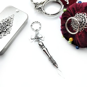 Ornate Silver Handled Fine Wire Needle Threader for Chatelaine or Pendant- Hand Sewing, Seamstress Gift, Sewing Chatelaine Tools