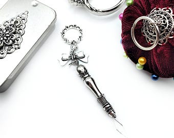 Ornate Silver Handled Fine Wire Needle Threader for Chatelaine or Pendant- Hand Sewing, Seamstress Gift, Sewing Chatelaine Tools