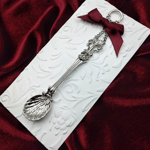 Ornate Demitasse Silver Spoon w/ Filigree Accented Chain & Hanging Loop for Chatelaine- Chatelaine Tools, Chatelaine Spoon, Tea Accessories
