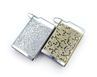 Ornate Vintage Style Vesta Case w/ Engraved Scroll Design and Easy Swing Open Top - Match Safe, Chatelaine Tools (Silver or Gold)