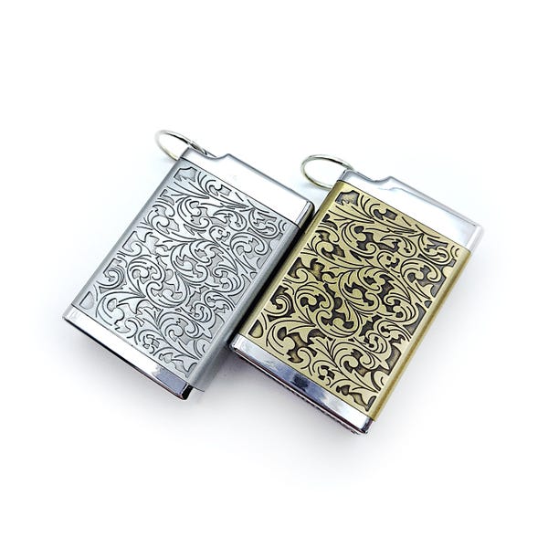 Ornate Vintage Style Vesta Case w/ Engraved Scroll Design and Easy Swing Open Top - Match Safe, Chatelaine Tools (Silver or Gold)