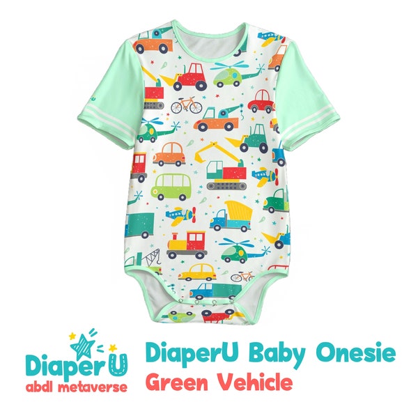 ABDL Adult Baby Onesie - Green Vehicle