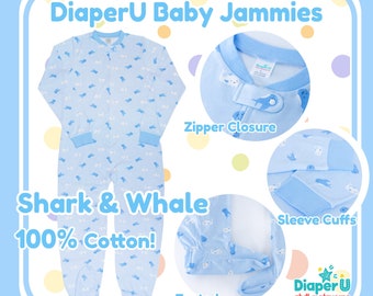 ABDL Adult Baby Footed Jammies - Shark & Whale