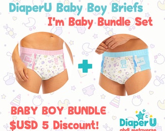 Adult Baby Boy Briefs - Bundle Set - I'm Baby (Baby Pink & Blue) - 2 Briefs