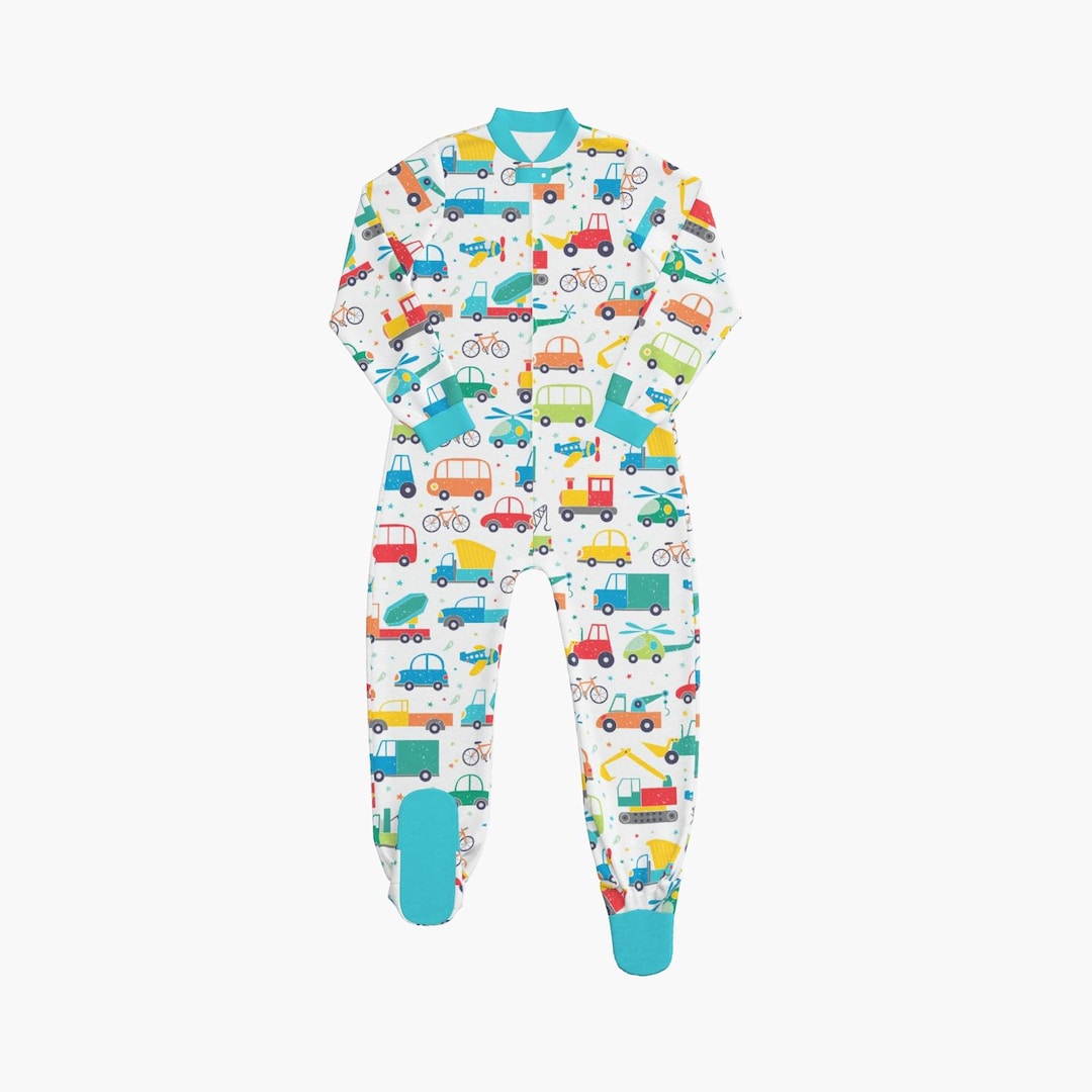 Babycloudie Plush Fleece Footed Jammies - Green Vehicle - Etsy UK