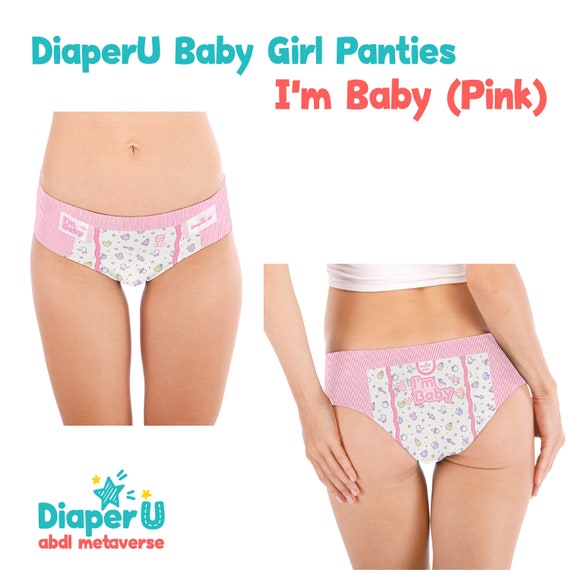 ABDL Adult Baby Diaper Style Woman Panties I'm Baby baby Pink