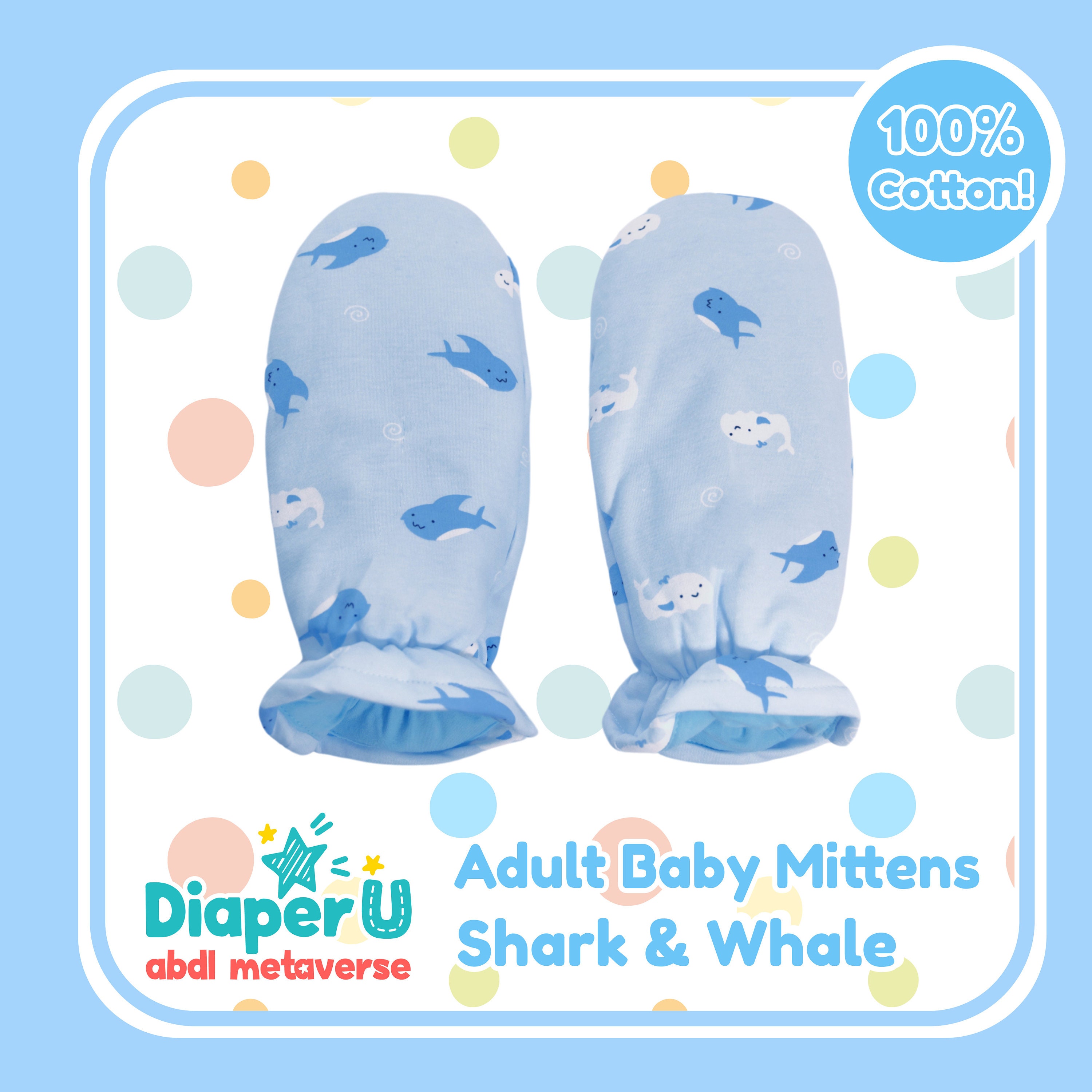 Adult Baby ABDL Mittens - Shark & Whale