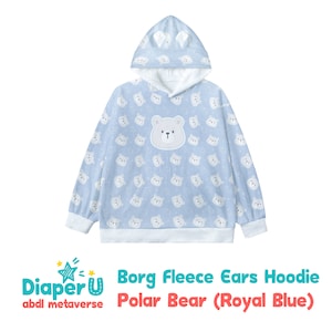 ABDL Vuxen Baby Borg Fleeceöron Hoodie - Kungsblå