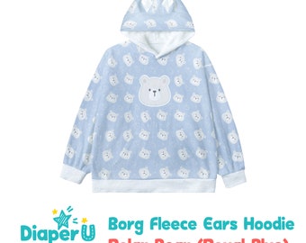 ABDL Adult Baby Borg Fleece Ears Hoodie - Royal Blue