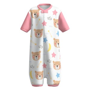 ABDL Erwachsenen Baby Snap-Up Sleepytime Romper - Baby Bär (Rosa)