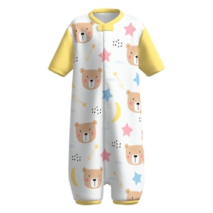ABDL Adult Baby Snap-Up Sleepytime Romper - Baby Bear (Yellow)
