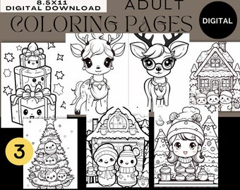 One Sheet PDF Adult Holiday Coloring Pages | Adult Coloring Pages | PDF | PNG | 8.5x11 | Christmas Tree | Holiday Coloring Pages