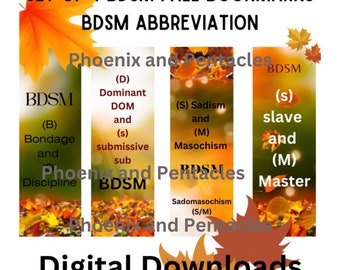 Set of 4 BDSM Fall Autumn Bookmarks with BDSM Quotes, PDF, Digital Products, Bdsm Bookmarks, Bdsm, Bookmarks, Bdsm terms, bdsm letters, 2x6