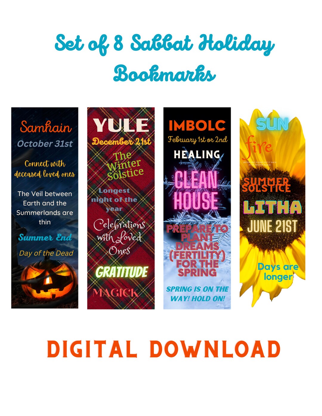 Printable Digital Bookmarks 8 Sabbat Holiday Bookmarks Etsy