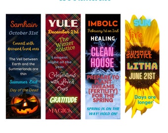 Printable Digital Bookmarks, 8 Sabbat Holiday Bookmarks