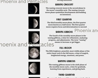 Printable Monthly Moon Phase Printout| Moon Phases | Digital Download | Black | Moon Cycles (8.5x11 PDF, PNG)