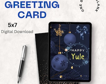 Happy YULE Printable Holiday Card, Instant Download, Digital Greeting Card, Happy Yule Card, Print at Home, Winter, 5x7, PDF and PNG