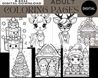 7 One Sheet PDF Adult Holiday Coloring Pages Package | Adult Coloring Pages | PDF | 8.5x11 | 7 Holiday Coloring Pages
