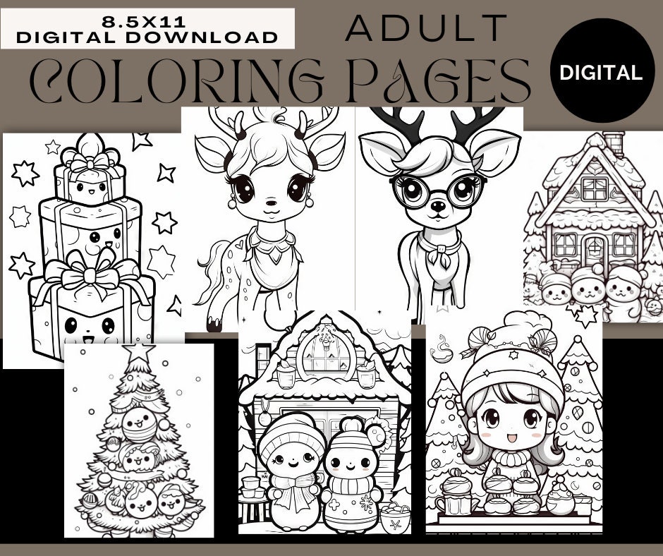 7 One Sheet PDF Adult Holiday Coloring Pages Package | Adult Coloring ...