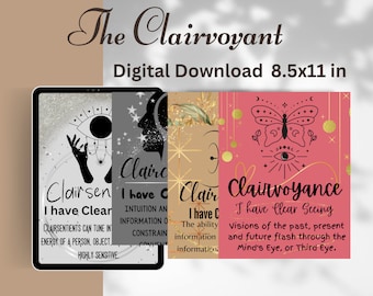 4 Clairs Beautiful Printable | Psychic  Medium | Four Clairs | Clairs | Clairvoyance Printout | Digital Download | Clairvoyant, (8.5x11 PDF)
