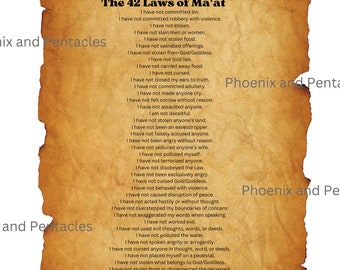Vintage The 42 Laws of Ma'at (One Sheet 8.5x11 in PDF, PNG)