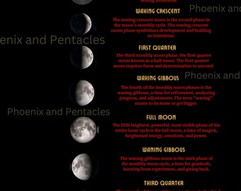 Printable Monthly Moon Phase Printout| Moon Phases | Digital Download | Moon Cycles (8.5x11 PDF, PNG)