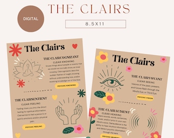 Beautiful Printable Clair Printout Quick Reference | Psychic| Medium | Psychic Quick Guide Printout | Digital Download | (8.5x11 PDF) PNG