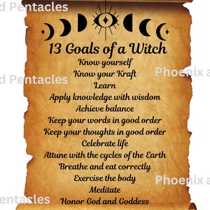 Vintage, The 13 Goals of a Witch, One sheet print out, print out (8.5x11 PDF, PNG)