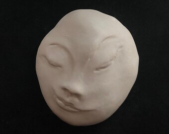 Handmade Ceramic Pre-Fired Face, Bisque Pottery Cabochon, Ready to Paint