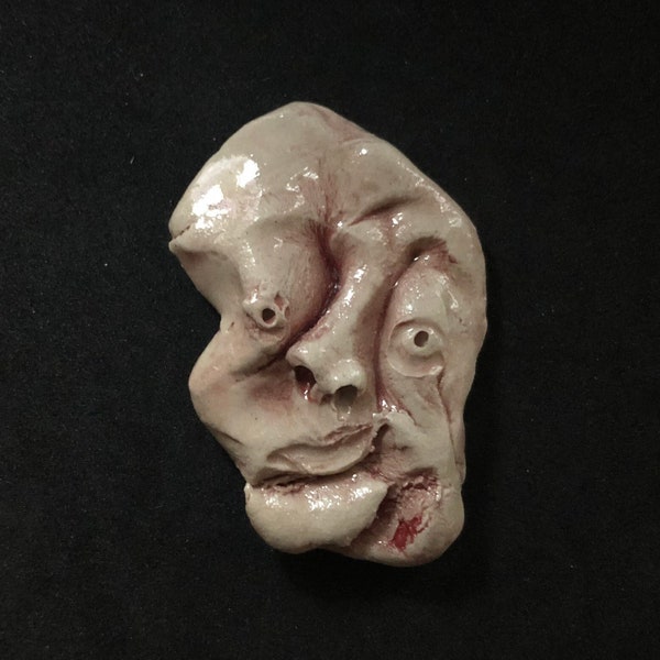 Deformed Ceramic Face, Clay Cabochon, Monster Doll Face