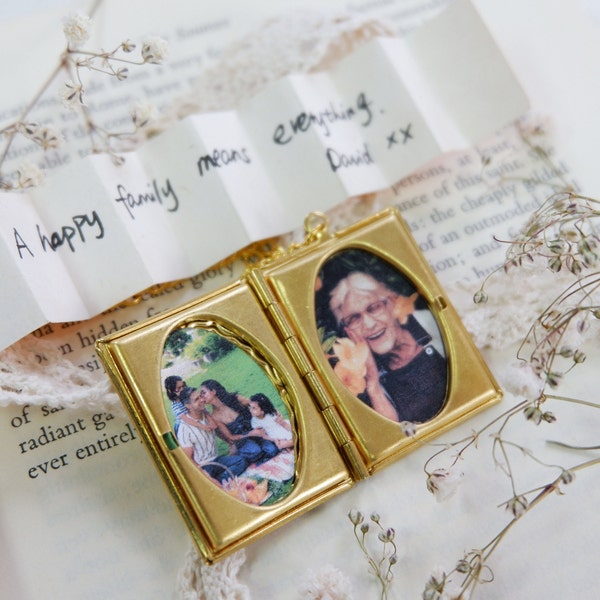 Large Book Locket Necklace, Book Necklace, Personalised Book Locket with Photos and Text, Secret Message Locket for Him/Her, Christmas